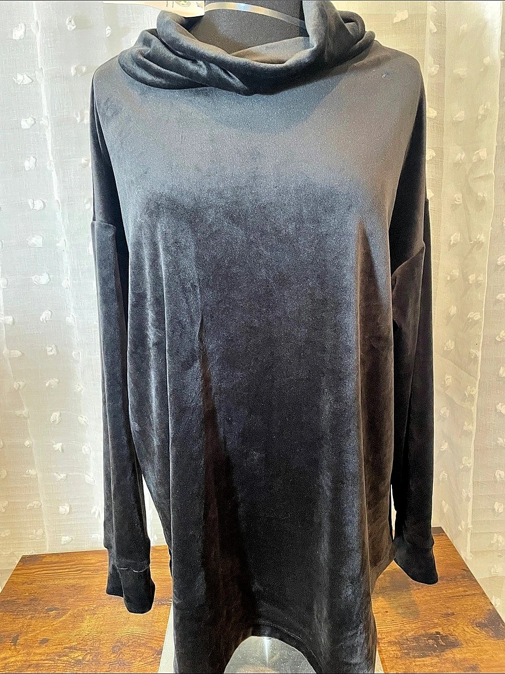 Time and Tru Cowl Pullover Cowl Neck Pullover in Black Crushed Velvet Size Large